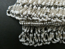 Load image into Gallery viewer, Vintage WHITE Art Deco Beaded Evening Bag with Chrome Clasp and Chain Handles; 1930s
