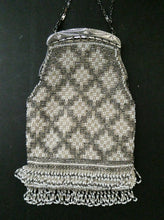 Load image into Gallery viewer, Vintage WHITE Art Deco Beaded Evening Bag with Chrome Clasp and Chain Handles; 1930s
