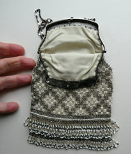 Load image into Gallery viewer, Vintage WHITE Art Deco Beaded Evening Bag with Chrome Clasp and Chain Handles; 1930s
