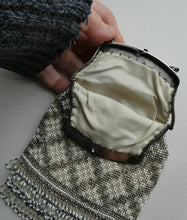 Load image into Gallery viewer, Vintage WHITE Art Deco Beaded Evening Bag with Chrome Clasp and Chain Handles; 1930s
