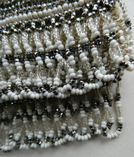 Load image into Gallery viewer, Vintage WHITE Art Deco Beaded Evening Bag with Chrome Clasp and Chain Handles; 1930s
