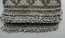 Load image into Gallery viewer, Vintage WHITE Art Deco Beaded Evening Bag with Chrome Clasp and Chain Handles; 1930s
