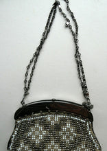 Load image into Gallery viewer, Vintage WHITE Art Deco Beaded Evening Bag with Chrome Clasp and Chain Handles; 1930s
