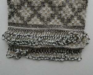 Vintage WHITE Art Deco Beaded Evening Bag with Chrome Clasp and Chain Handles; 1930s