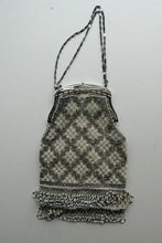 Load image into Gallery viewer, Vintage WHITE Art Deco Beaded Evening Bag with Chrome Clasp and Chain Handles; 1930s
