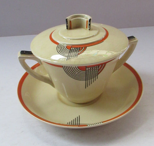 Royal Doulton 1930s Art Deco Royal Tango Lidded Cup and Saucer