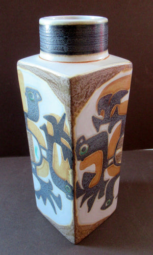 Nils Thorssom Royal Copenhagen Aluminia Faience Vase Baca Abstract Birds