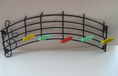 Vintage 1950s Wire Work Coat rack with Musical Notes in Coloured Plastic