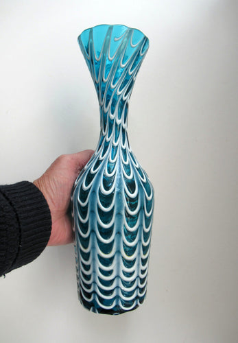 Italian EMPOLI Blue Glass Vase  Wave Pattern