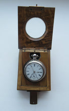 Load image into Gallery viewer, Antique Walnut Pocket Watch Holder with Glazed Aperture in Lid and Easel Stand Inside
