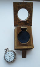 Load image into Gallery viewer, Antique Walnut Pocket Watch Holder with Glazed Aperture in Lid and Easel Stand Inside
