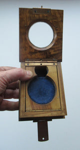 Antique Walnut Pocket Watch Holder with Glazed Aperture in Lid and Easel Stand Inside