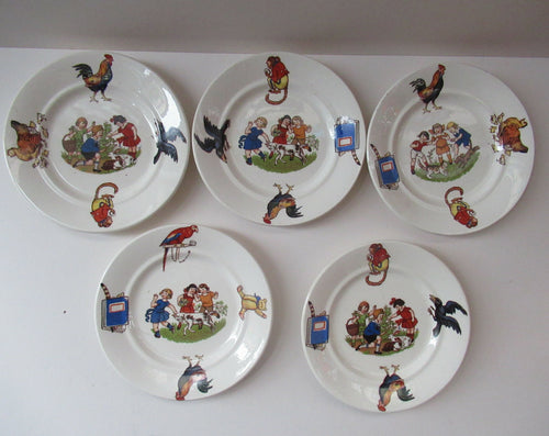 1920s Nursery Ware Plate. Five Farmyard Design Side Plates