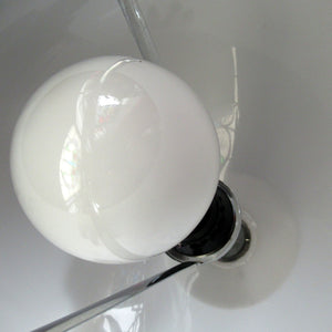 1970s Guzzini Style White Space Age Ball Rise and Fall Plastic & Chrome Hanging Shade