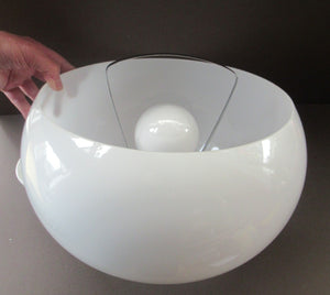 1970s Guzzini Style White Space Age Ball Rise and Fall Plastic & Chrome Hanging Shade