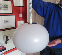 Load image into Gallery viewer, 1970s Guzzini Style White Space Age Ball Rise and Fall Plastic &amp; Chrome Hanging Shade
