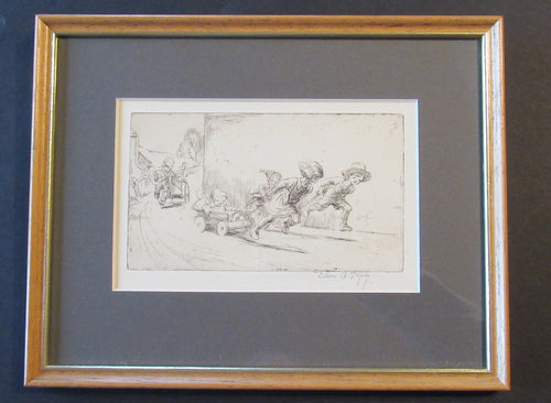 1923 Eileen Soper The Go Cart Race Pencil Signed Etching