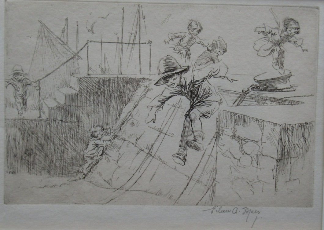 Eileen Soper Original Drypoint Etching Follow My Leader Pencil Signed