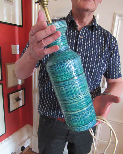 Large Vintage 1960s BITOSSI Table Lamp with More Unusual Sgraffito Striped Pattern