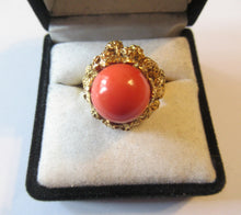 Load image into Gallery viewer, 1960s 18ct Gold &amp; Natural Coral Cocktail Ring UK Size P
