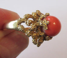 Load image into Gallery viewer, 1960s 18ct Gold &amp; Natural Coral Cocktail Ring UK Size P
