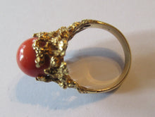 Load image into Gallery viewer, 1960s 18ct Gold &amp; Natural Coral Cocktail Ring UK Size P
