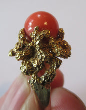 Load image into Gallery viewer, 1960s 18ct Gold &amp; Natural Coral Cocktail Ring UK Size P
