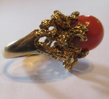 Load image into Gallery viewer, 1960s 18ct Gold &amp; Natural Coral Cocktail Ring UK Size P
