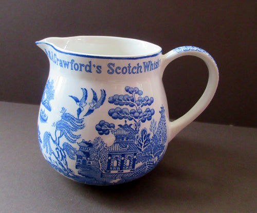 Vintage Crawfords Liqueur Scotch Whisky Jug with Willow Pattern