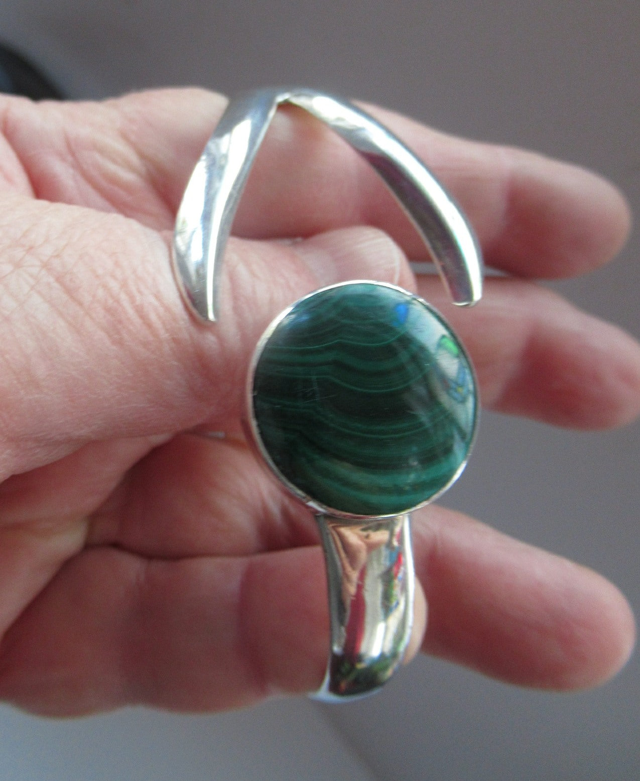 Vintage Multi Gemstone Bangle Hook Bracelet TM-283 Taxco Sterling Silver  925 Mexico Featuring Lapis and Green Malachite Stones 