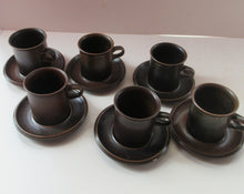 Load image into Gallery viewer, Set of Six Ruska Smaller Coffee Cups and Saucers 1960s Ulla Procope. Made in Finland
