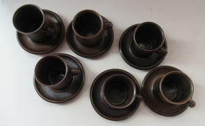 Set of Six Ruska Smaller Coffee Cups and Saucers 1960s Ulla Procope. Made in Finland