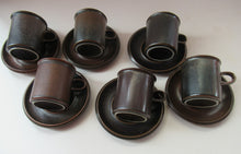 Load image into Gallery viewer, Set of Six Ruska Smaller Coffee Cups and Saucers 1960s Ulla Procope. Made in Finland
