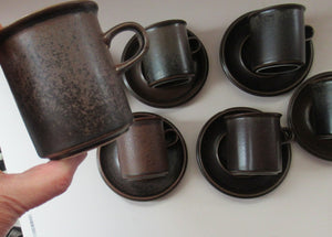 Set of Six Ruska Smaller Coffee Cups and Saucers 1960s Ulla Procope. Made in Finland