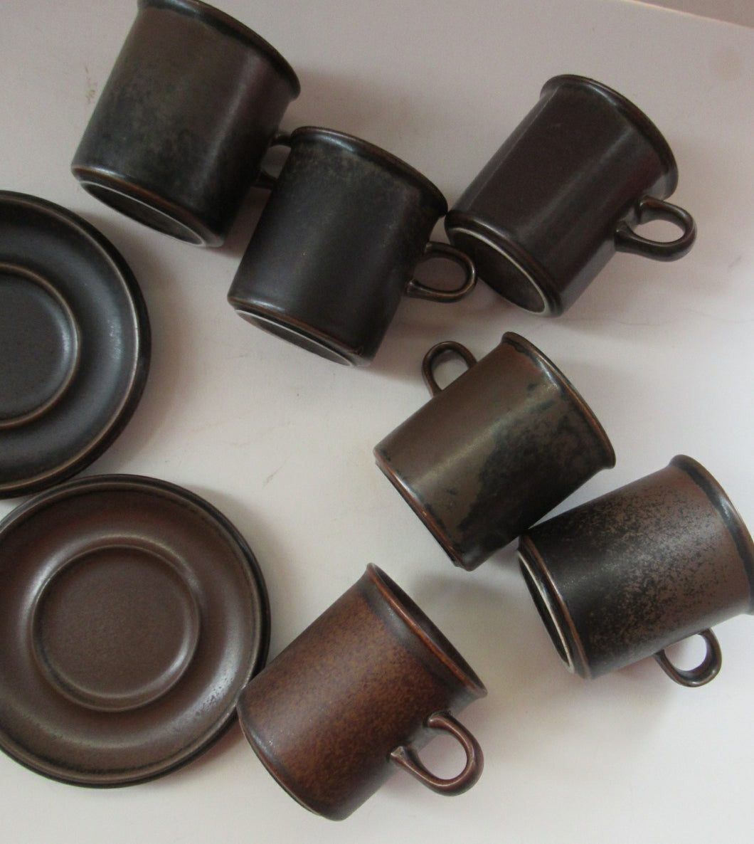 Set of Six Ruska Smaller Coffee Cups and Saucers 1960s Ulla Procope. Made in Finland