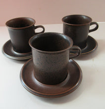 Load image into Gallery viewer, Set of Three  Ruska Smaller Coffee Cups and Saucers 1960s Ulla Procope. Made in Finland
