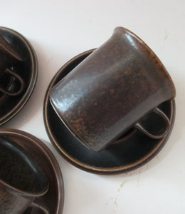 Set of Six Ruska Smaller Coffee Cups and Saucers 1960s Ulla Procope. Made in Finland