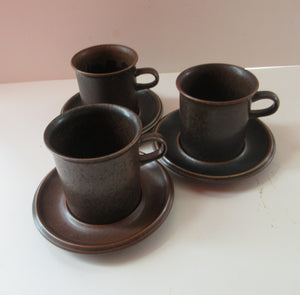 Set of Six Ruska Smaller Coffee Cups and Saucers 1960s Ulla Procope. Made in Finland