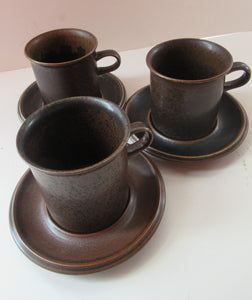 Set of Six Ruska Smaller Coffee Cups and Saucers 1960s Ulla Procope. Made in Finland