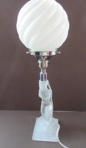 1930s Walther & Sohne German Art Deco Frosted Glass Nude Table Lamp