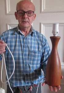 Vintage 1960s Turned Solid Teak Table Lamp