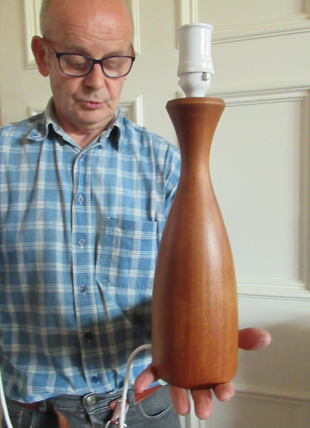 Vintage 1960s Turned Solid Teak Table Lamp