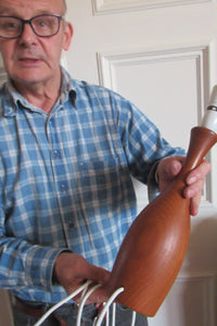 TALL Scandinavian Style Turned Teak Table Lamp. WORKING & Recently Fully Re-Wired