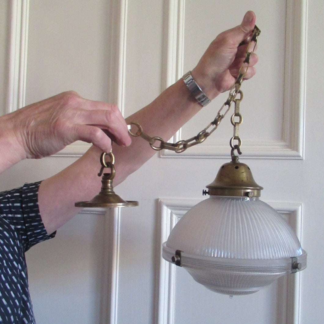 Three Part Holophane Prismatic Hanging Pendant Light Shade 1920s