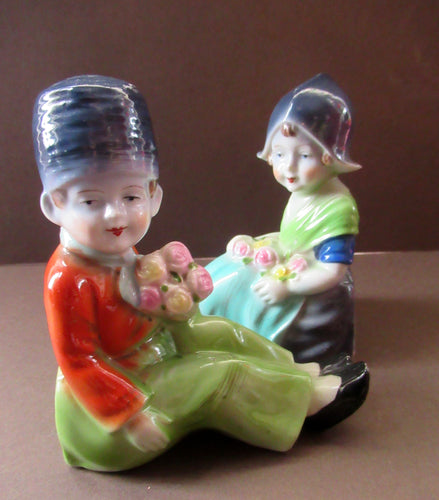 Vintage 1930s / 1940s Ceramic DUTCH Boy and Girl Pair of Bookends 