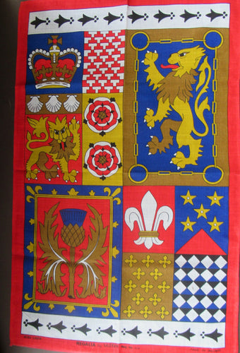 1970s Irish Linen Heraldic Tea Towel Bar Cloth