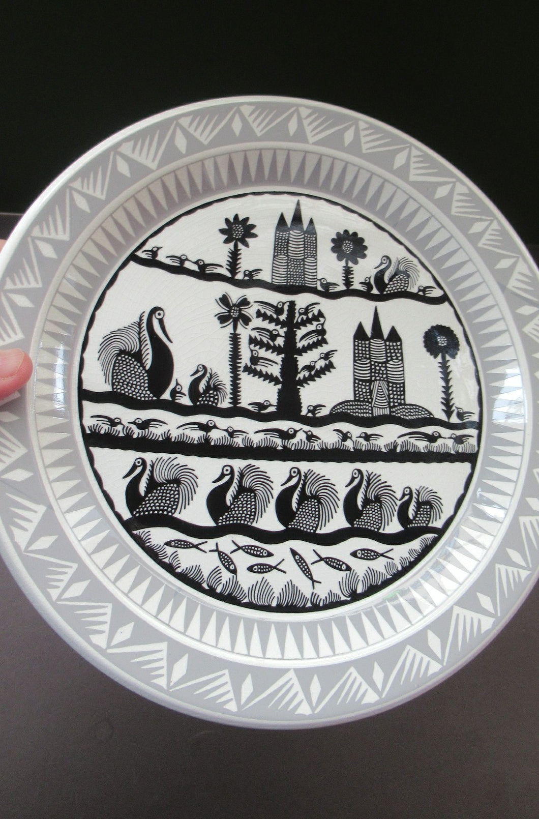 1960s Scottish Wilson Dessert Plate Black and White Royal Worcester 10 inches 