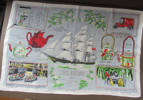 1970s Story of Tea Irish Linen Tea Towel or Bar Cloth