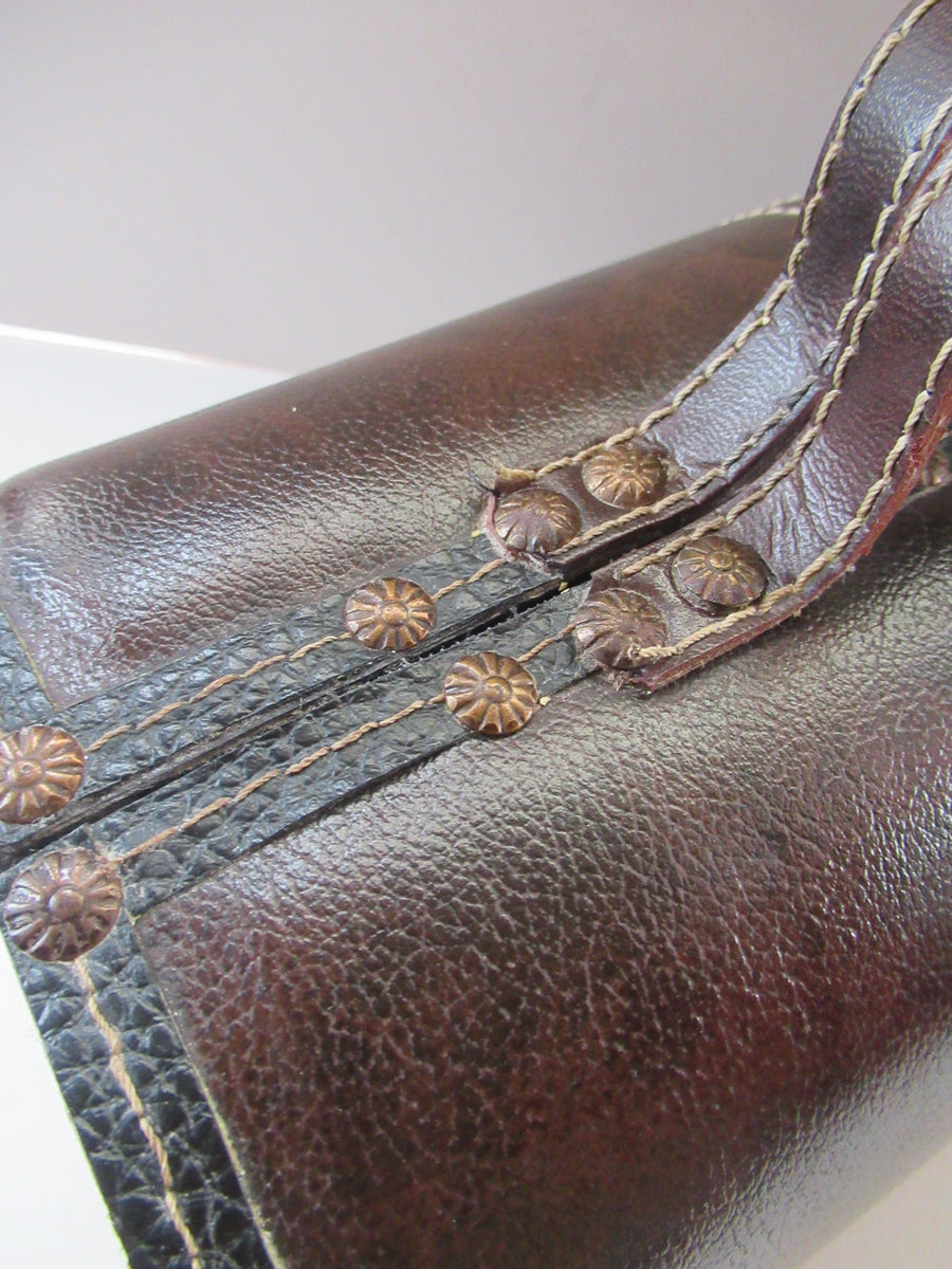 Vintage Brown Leather Vanity Case / Handbag. Fabulous Shape & Conditio ...