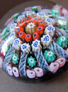 1950s Vasart Paperweight Scottish Vintage Glass 10 Spokes and Millefiori Canes